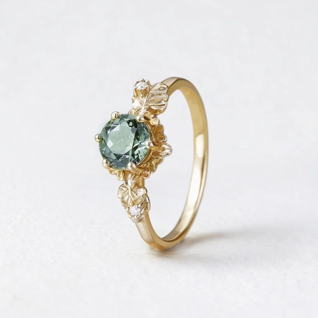 Sylvie’s Blossom | Round Green Sapphire Floral Engagement Ring
