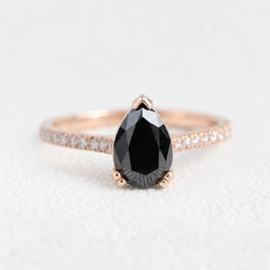 Grace’s Eclipse | Pear Cut Black Diamond Solitaire & Diamond Band Bridal Set 2pcs.