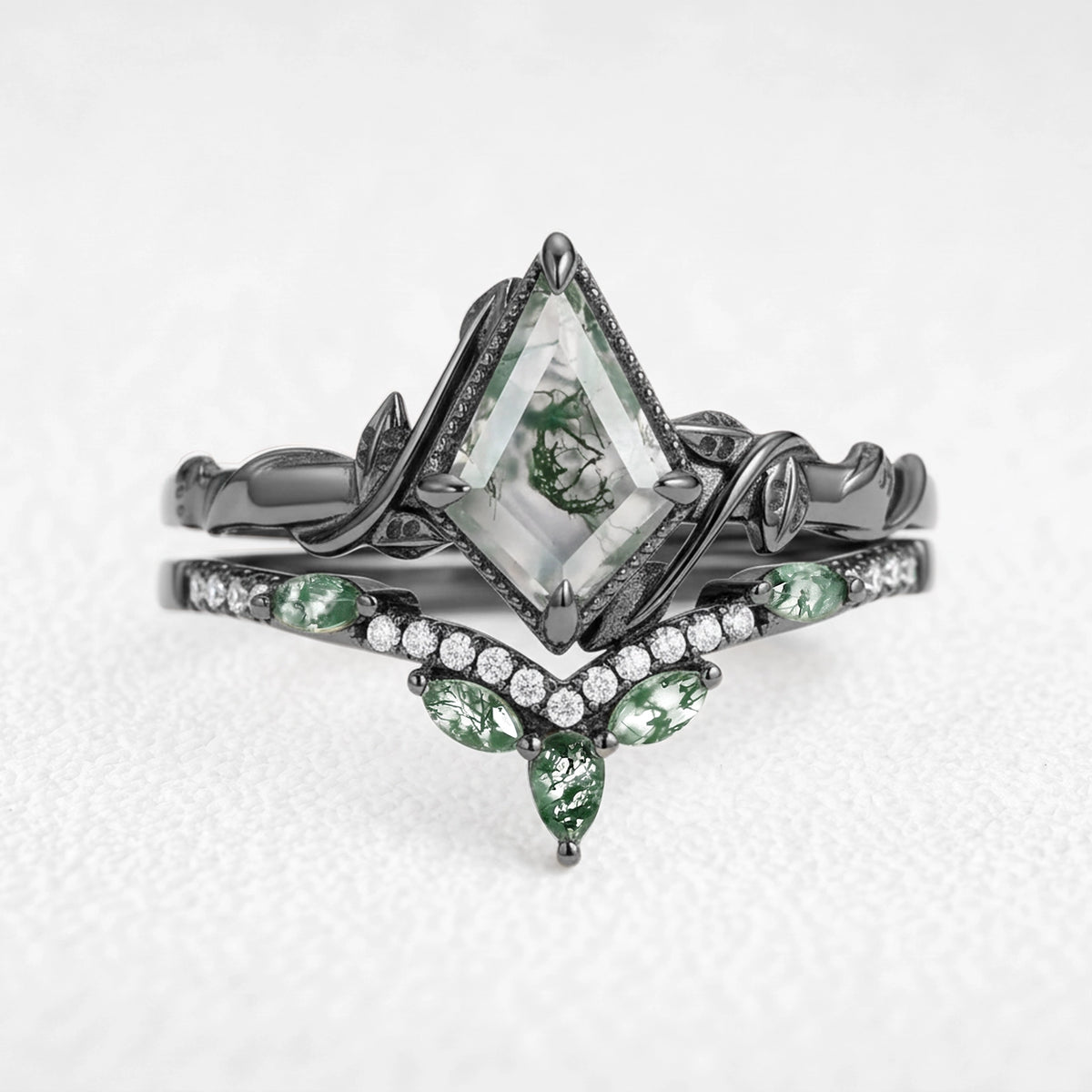 Flora’s Lark | Kite Cut Moss Agate Leafy Bridal Set 2pcs