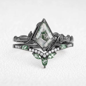 Flora’s Lark | Kite Cut Moss Agate Leafy Bridal Set 2pcs