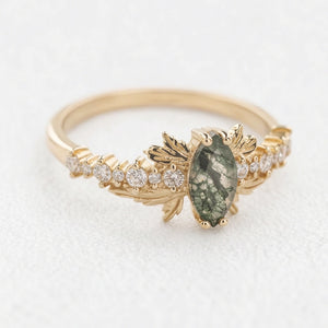 Aurora’s Moss Wing | Marquise Moss Agate Vintage Bridal Set 2pcs.