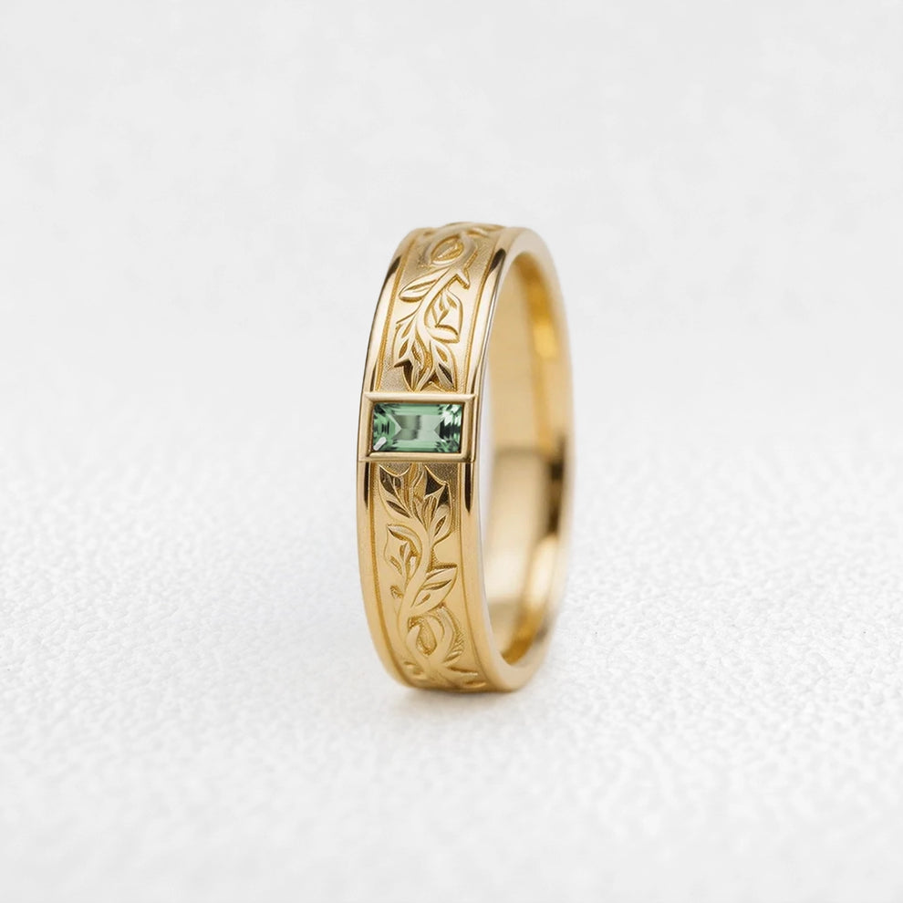 Orion’s Keystone | Baguette Green Sapphire Men’s Band