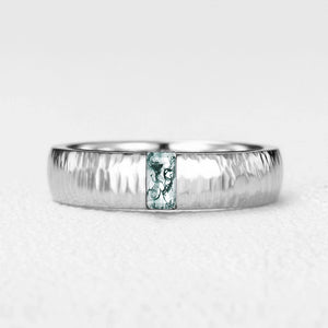 Silas’s Inlay | Moss Agate Textured Men's Wedding Band.