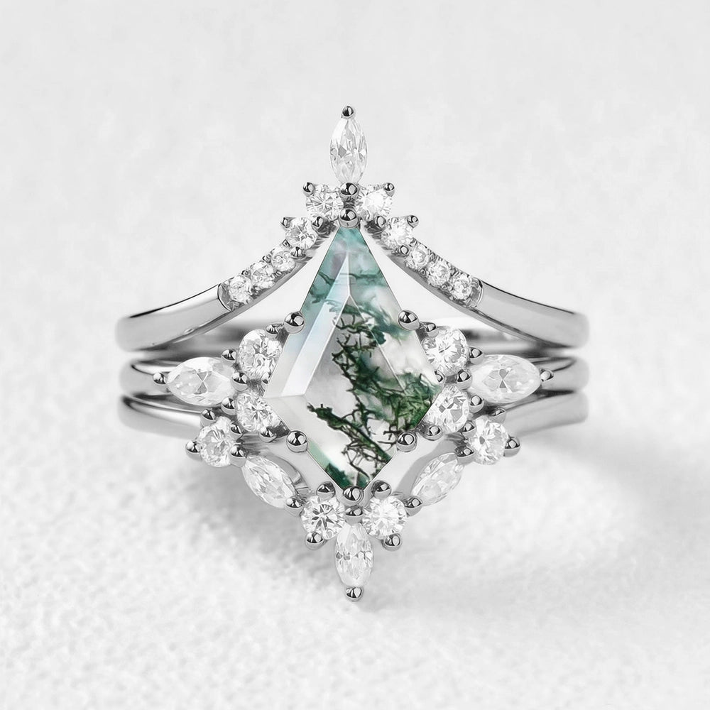 Sylvie’s Shadow | Black Gold Kite Cut Moss Agate Ring Set 3pcs.