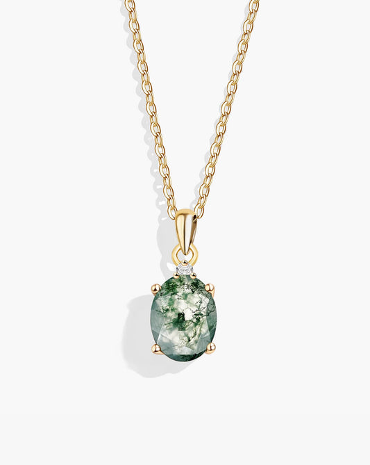 Luna Vessel Silver Moss Agate Pendant Necklace