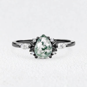 Elara’s Whisper | Pear Moss Agate Foliage Engagement Ring