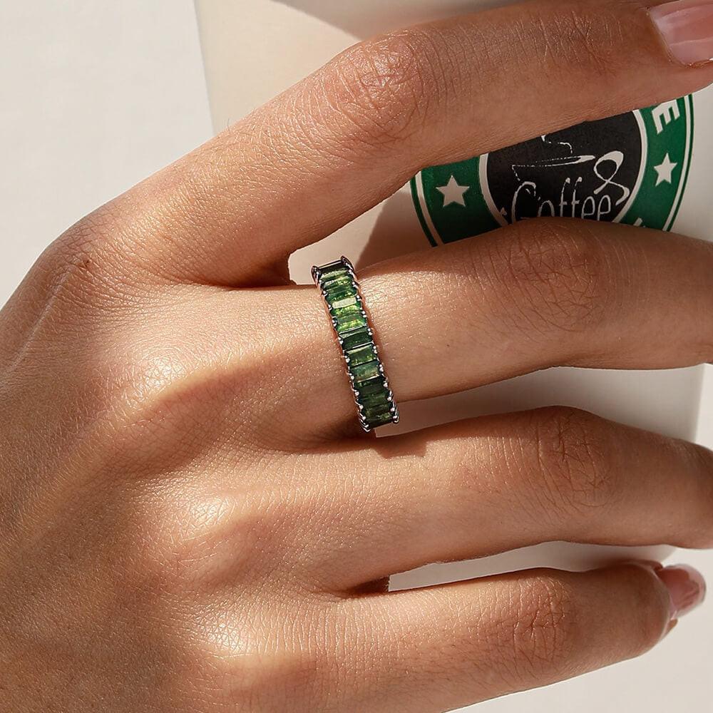 Natural Baguette Emerald Terrace Moss Agate Ring.
