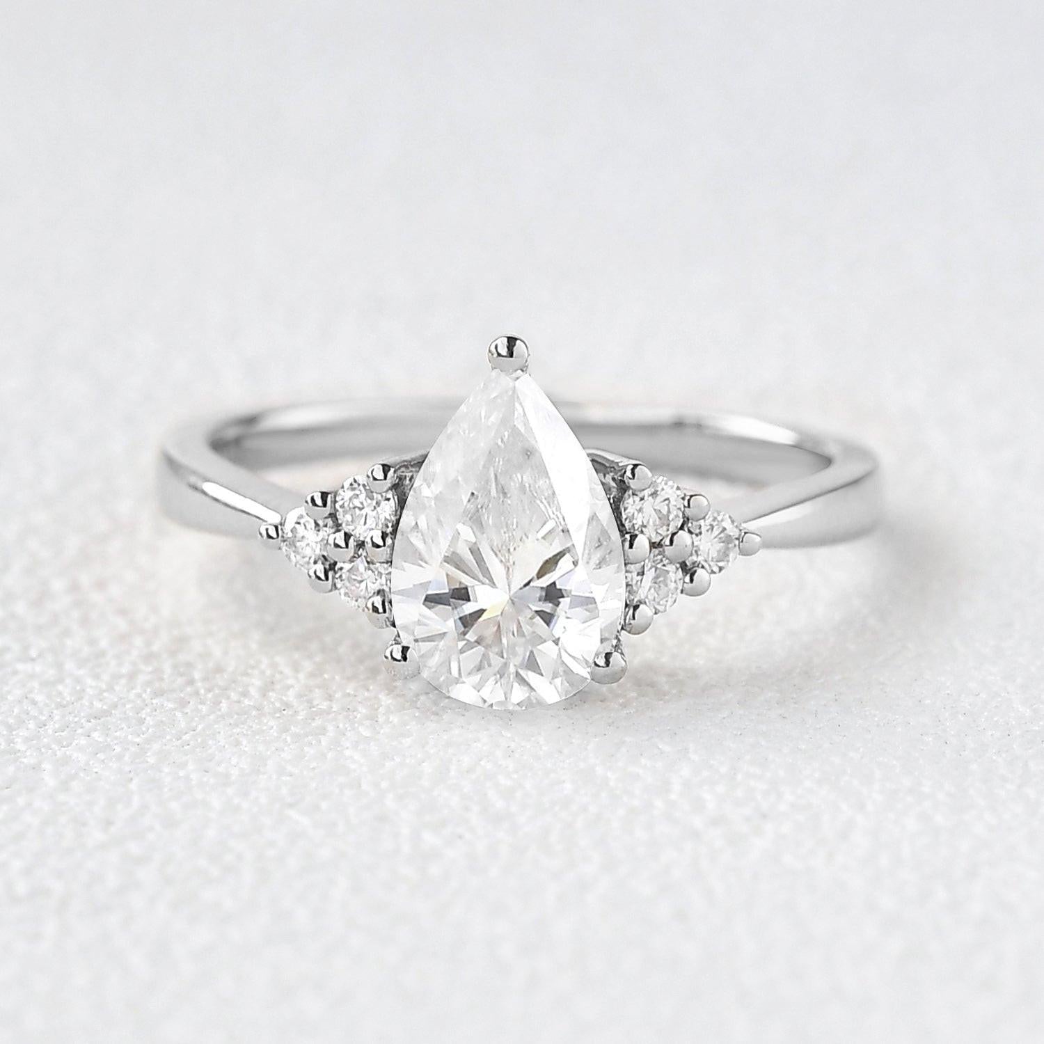 Sylvie’s Dew | Classic Pear Moss Agate Ring with Diamond Accents.