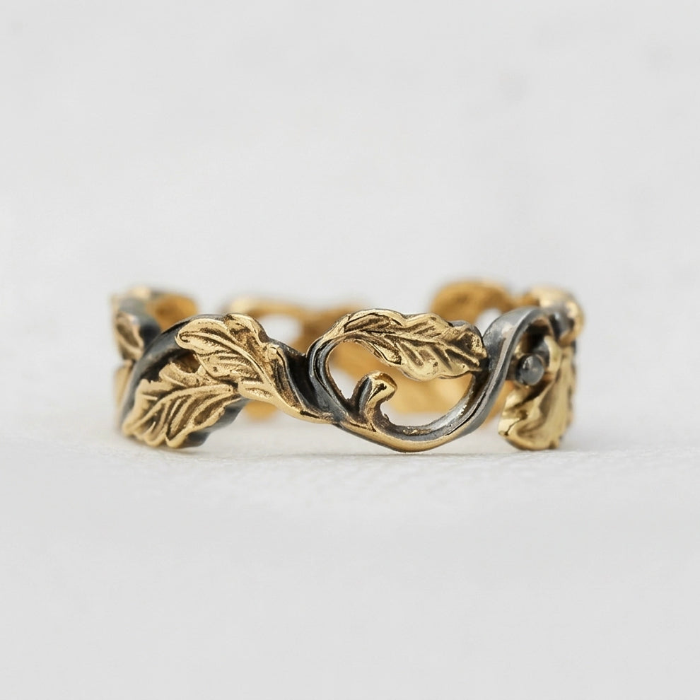 The Twilight Grove | An Openwork Slim Band of Oak Leaves & Acorn.