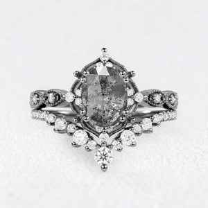 Charlotte’s Grace | 1.5CT Oval Salt & Pepper Diamond Vintage Bridal Set 2pcs