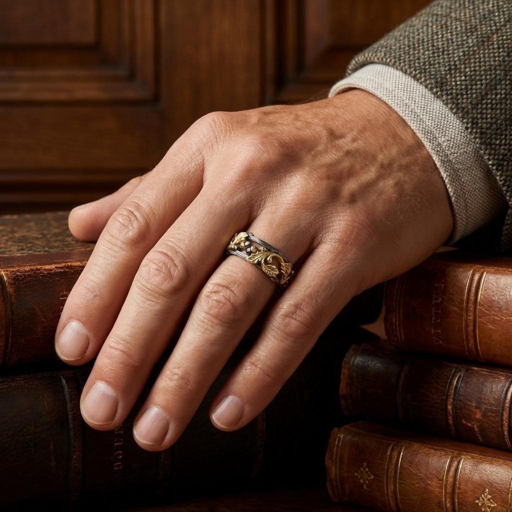 The Dark Grove | An Openwork Wide Band of Oak & Acorn.
