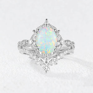 Charlotte’s Heritage | 2CT Vintage Oval Moss Agate Grand Bridal Set 2pcs