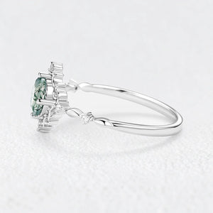 Rosalind’s Verdant | Vintage Round Moss Agate Cluster Engagement Ring