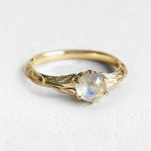 Athena‘s Olive | Round Moonstone Solitaire Engagement Ring