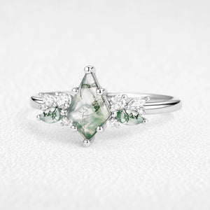 Lavinia’s Sprig | Classic Kite Cut Moss Agate Engagement Ring