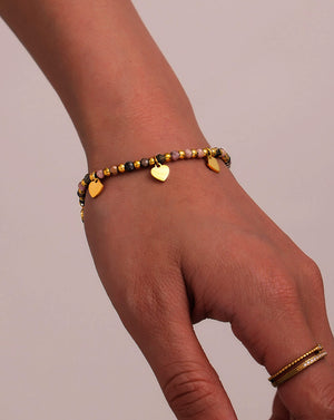 Gold Mangalsutra Gemstone Beaded Bracelet with Heart Pendant