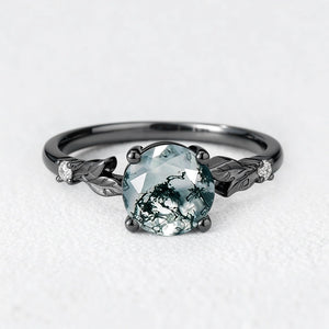 Aurelia’s Leaflet | Round Cut Moss Agate Leafy Engagement Ring