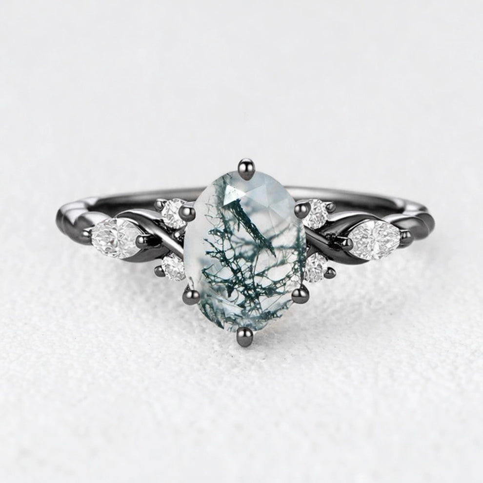 Flora’s Eternal | Oval Moss Agate Infinity Engagement Ring