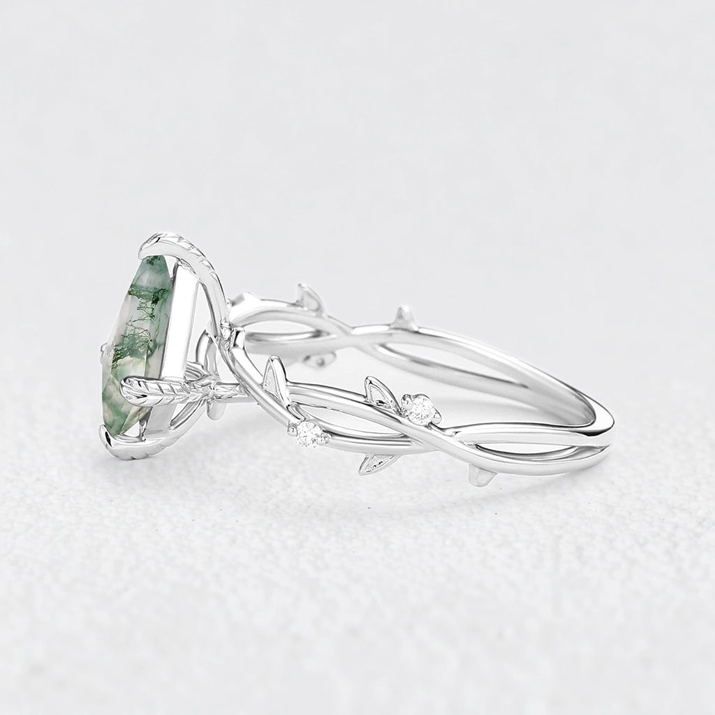 Sylvie’s Essence | Kite Cut Moss Agate Vine Engagement Ring