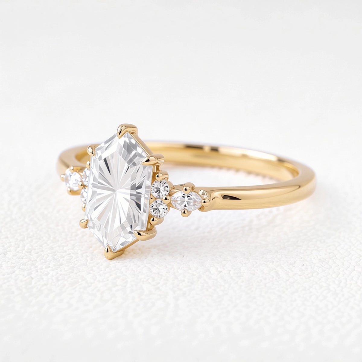 Ariadne’s Lumière | Hexagon Fantasy-Cut White Sapphire Cluster Engagement Ring