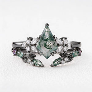 Marigold’s Drift | Kite Cut Moss Agate Leafy Bridal Set 2pcs