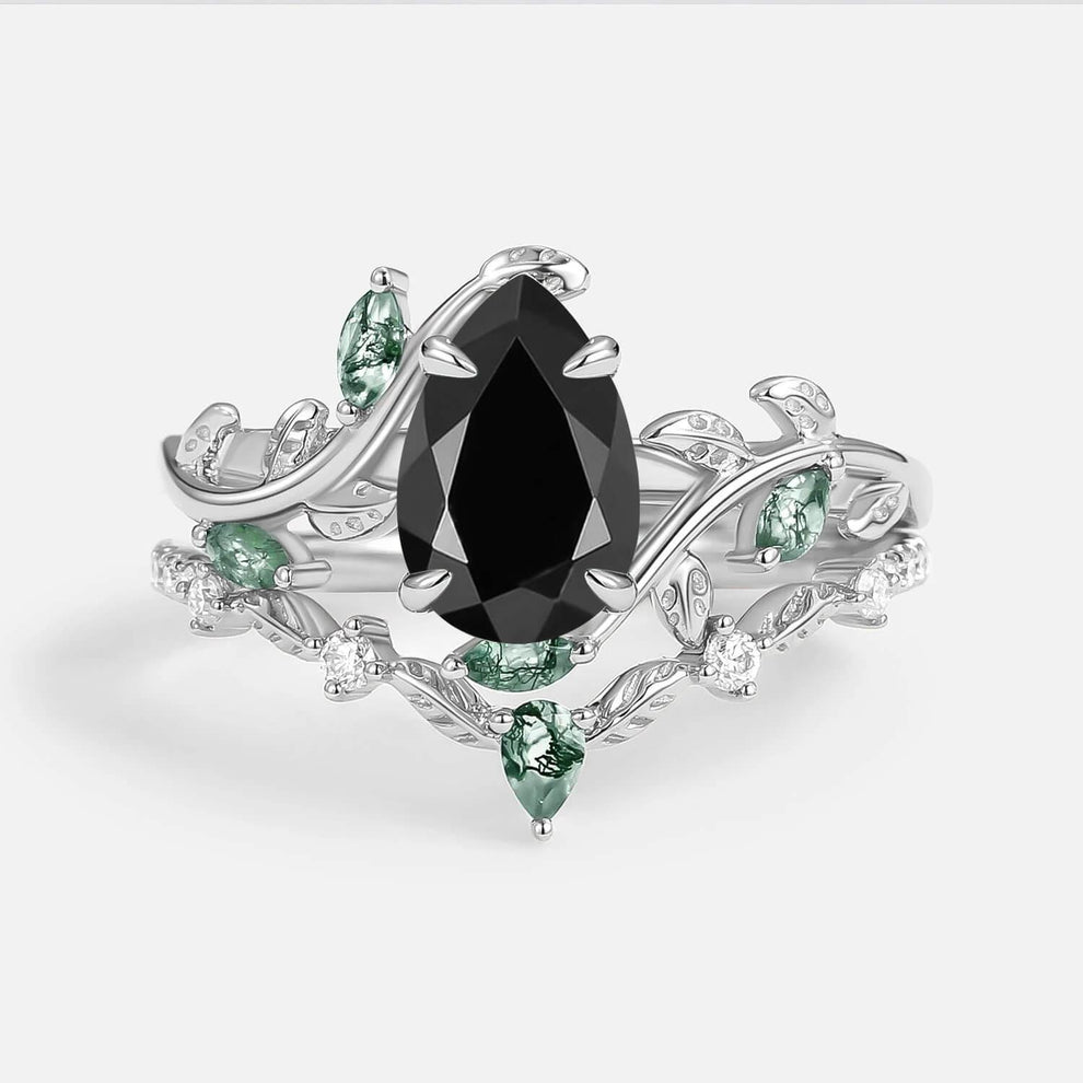 Daphne’s Vine | Pear Cut Moss Agate Bridal Set 2pcs.