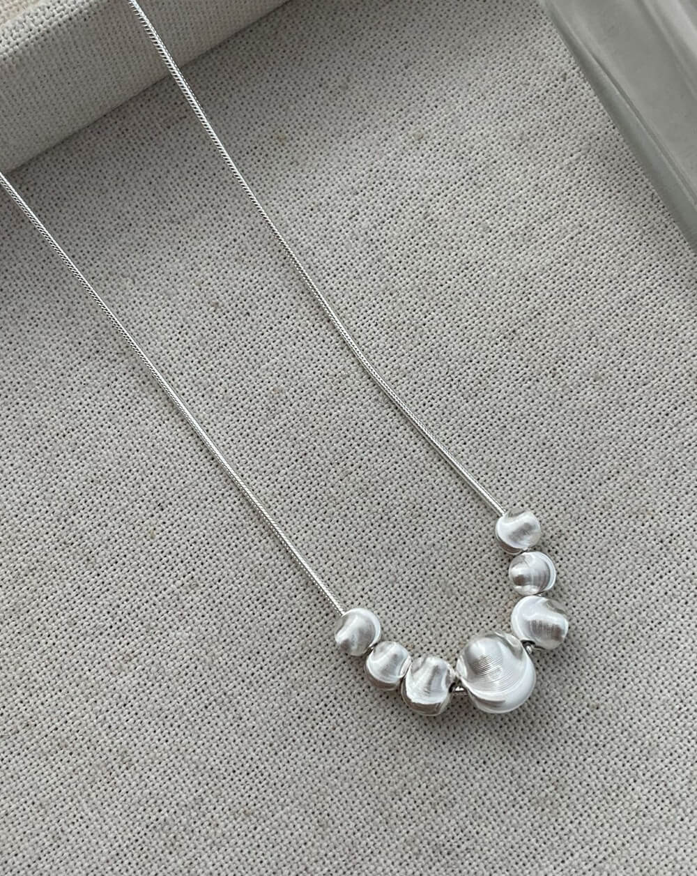 Silver Chatoyancy Ball Bead  Charm Necklace with Various Size Balls