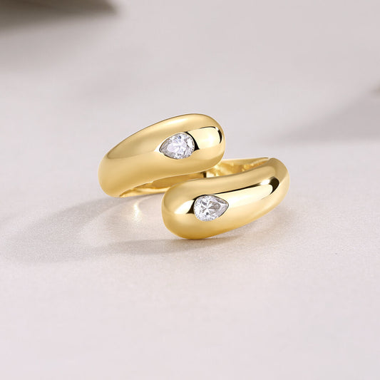 Golden Teardrop Open Wrap  Dome Silver Moissanite Ring-Unisex