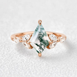 Enchanted Mistwood Kite Cut Moss Agate Ring.