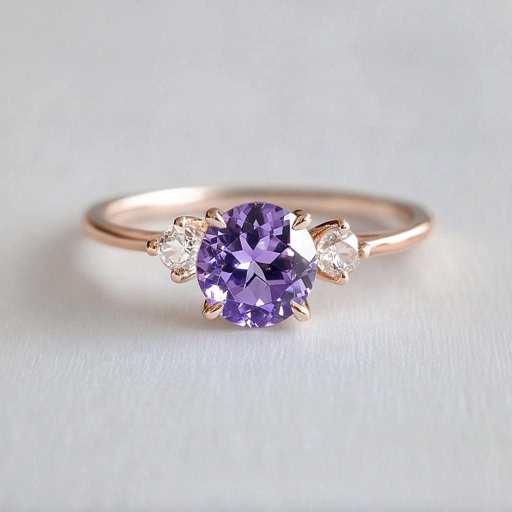 Velvet Twilight | Three-Stone Tanzanite & Moissanite Ring.