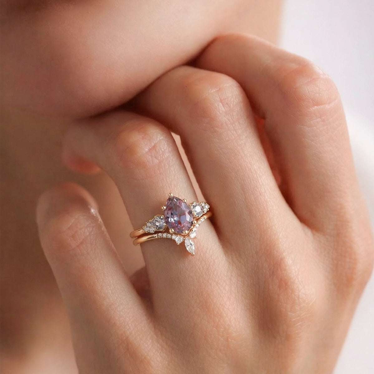 Sylvie’s Frond | Pear Alexandrite Cluster Bridal Set 2pcs.