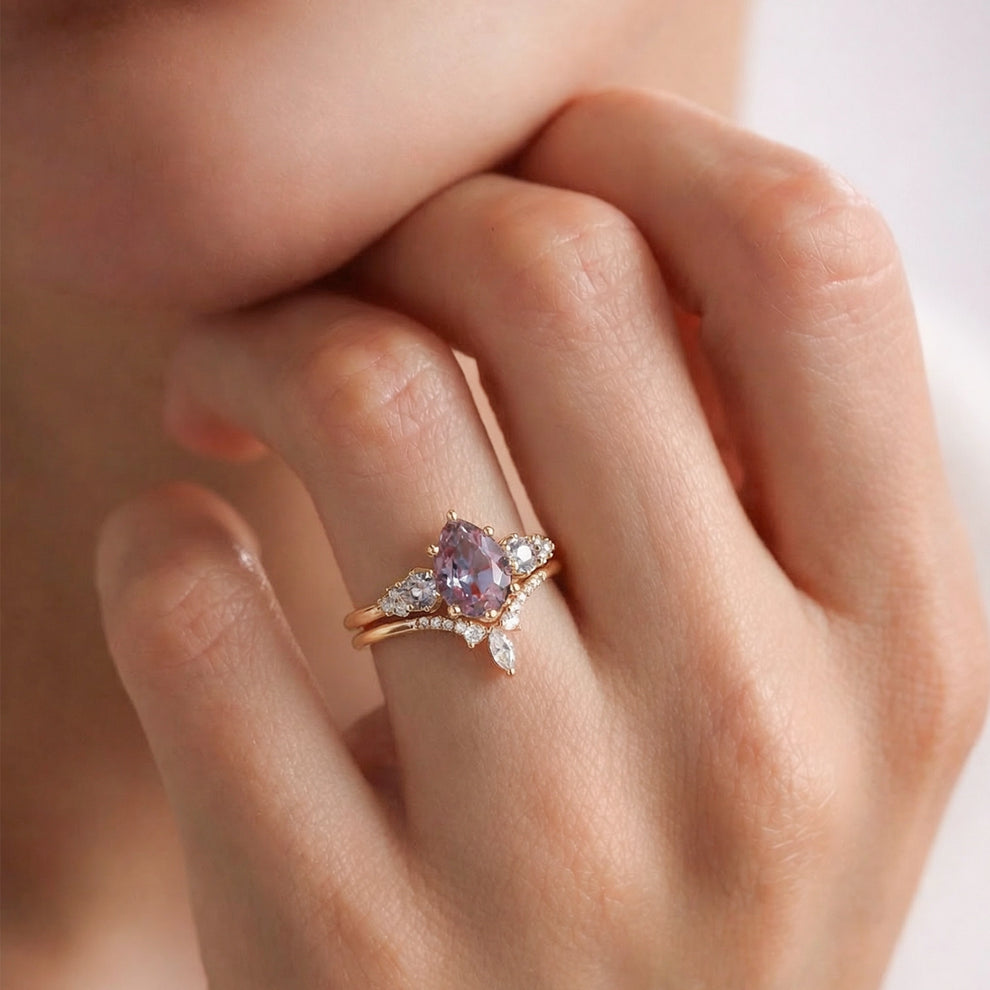 Sylvie’s Frond | Pear Alexandrite Cluster Bridal Set 2pcs.