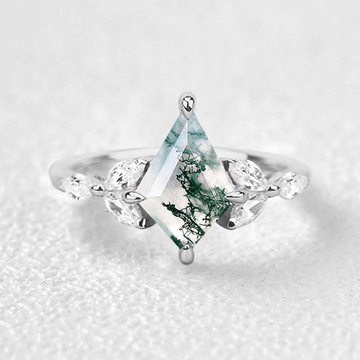 Enchanted Mistwood Kite Cut Moss Agate Ring.