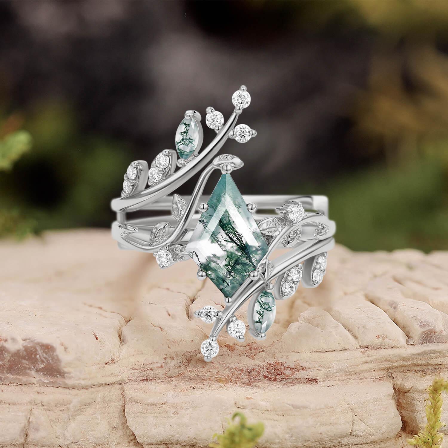 Elara’s Bower | Kite Cut Moss Agate Cage Leafy Bridal Set 2pcs.