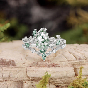 Daphne’s Vine | Pear Cut Moss Agate Bridal Set 2pcs.