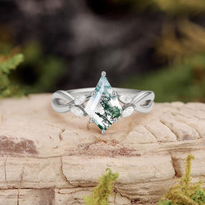 Minimalist Kite Cut Moss Agate Infinity Engagement Ring.
