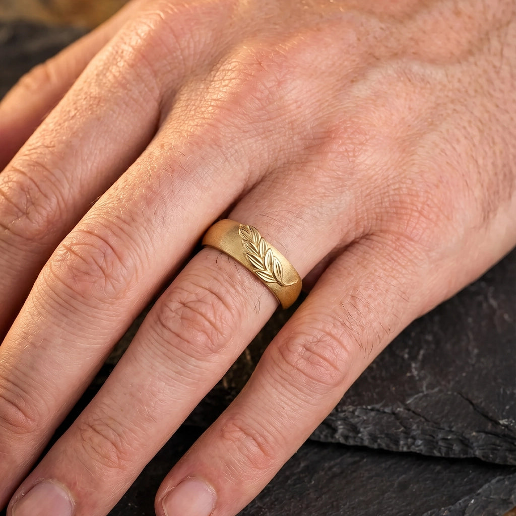 Isla’s Frond | Palm Leaf Sandblast 6MM Men's Wedding Band.