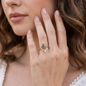 Isolde’s Hollow | Kite Cut Moss Agate Foliage Bridal Duo