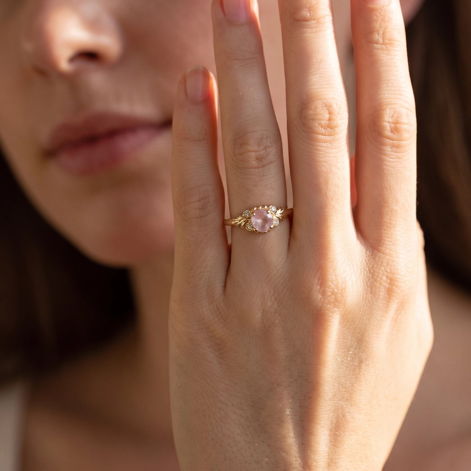 Luna’s Blush | Round Cut Rose Quartz Engagement Ring