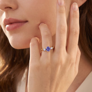 Selene’s Deep | Round Tanzanite & Moonstone Cluster Ring