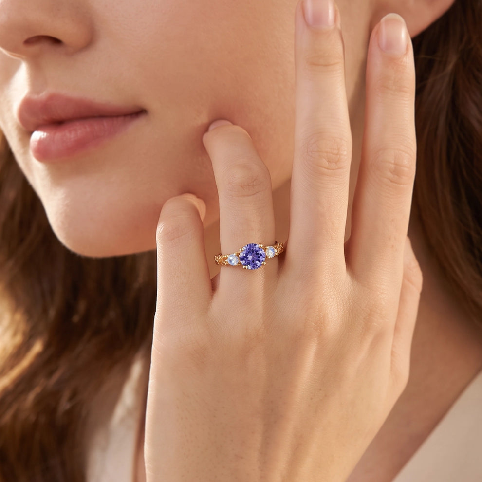 Selene’s Deep | Round Tanzanite & Moonstone Cluster Ring
