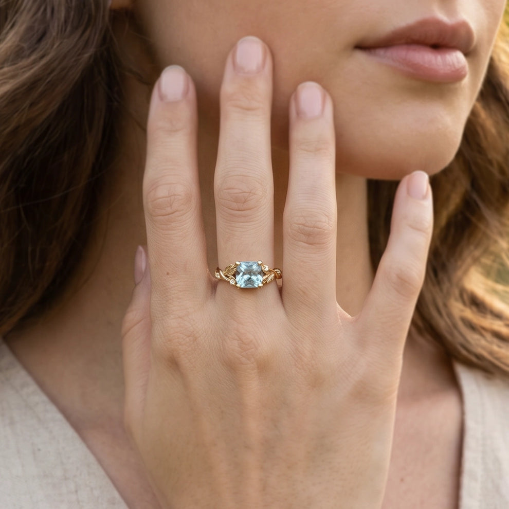 Marina's Cove | Cushion Cut Aquamarine Engagement Ring.