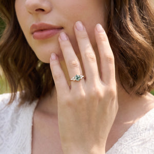 Hazel‘s Glade | Hexagon Moss Agate Cluster Engagement Ring