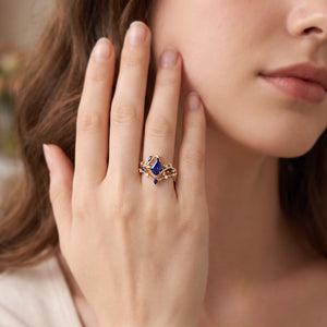Penelope’s Veil | 1CT Kite Cut Blue Sapphire Foliage Bridal Duo