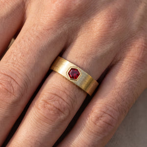 Alexander‘s Aegis | Hexagon Ruby Brushed Men’s Band