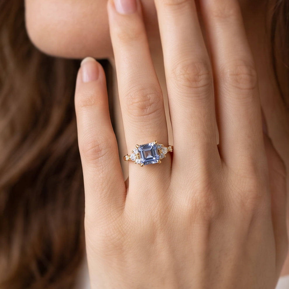 Eleonora’s Azure | 2CT Asscher Sapphire Solitaire Engagement Ring
