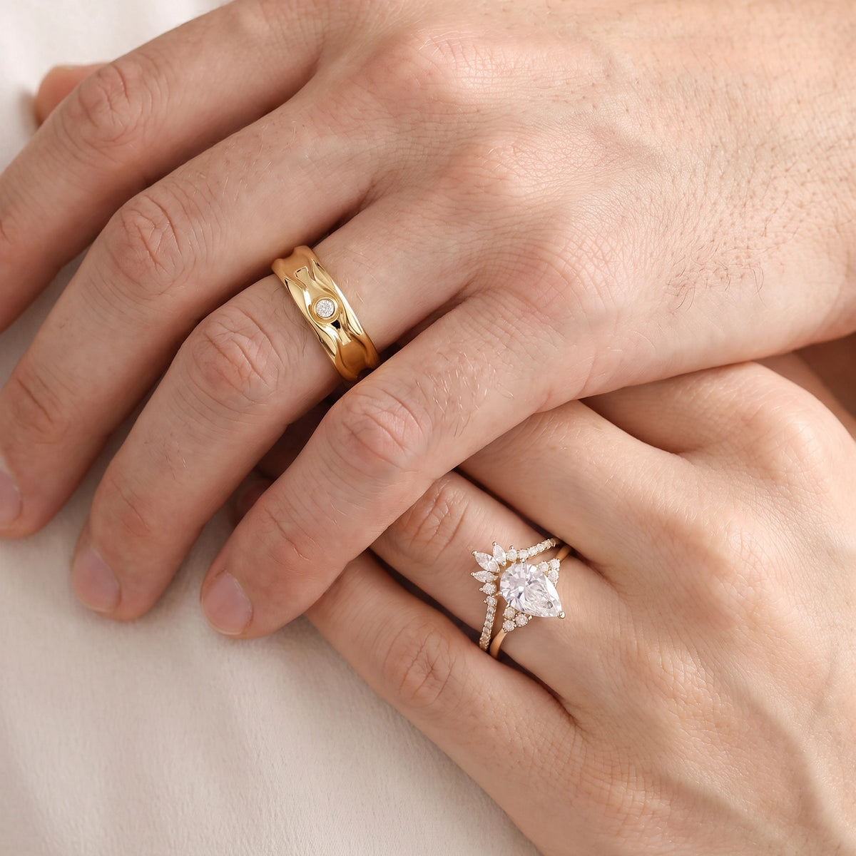 Ophelia’s Coronet | 1.5CT Pear Diamond Chevron Couple Set Trio