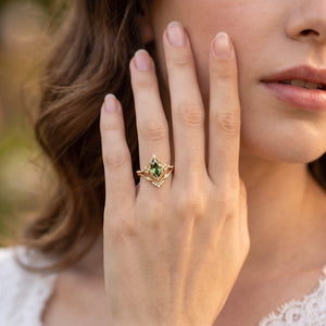 Marguerite’s Laurel | Marquise Green Sapphire Vine Bridal Duo