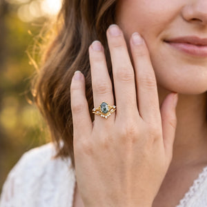 Genevieve’s Grove | Vintage Hexagon Moss Agate Bridal Duo