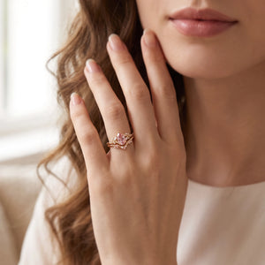 Peony’s Bloom | Pear Pink Sapphire Bridal Set 2pcs
